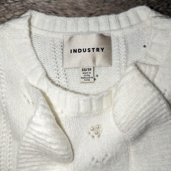 INDUSTRY Republic Clothing Wool Blend Pearl Ruffle Sweater Ivory Women's XS - Picture 7 of 9